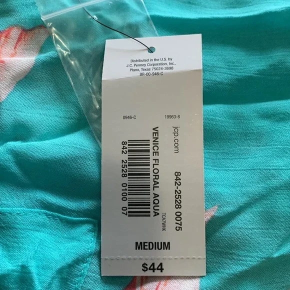 ANA Oversized Button Up Shirt Aqua & Peach Floral Hawaiian Dolman Sleeve Medium - Picture 11 of 14